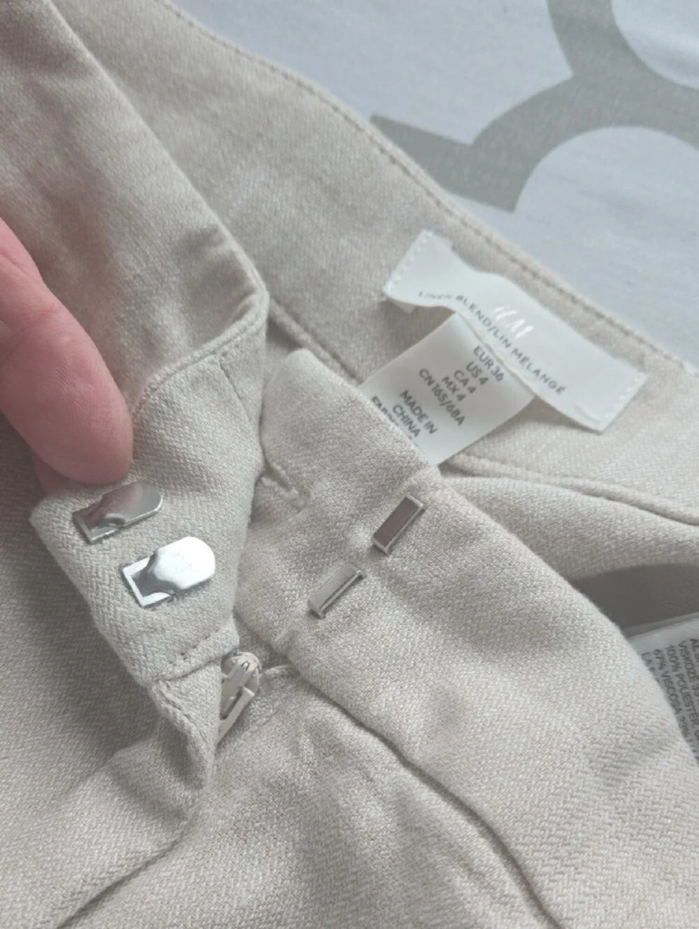 H&M women's Cream linen blend Wide-Leg Dress Trousers